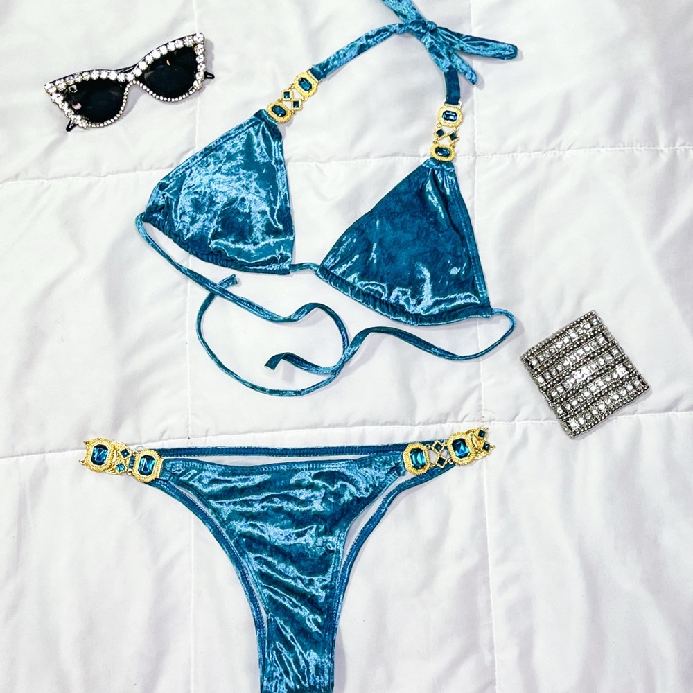 Jeweled Blue Bikini Set